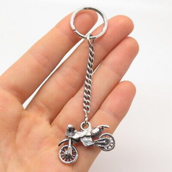 925 Sterling Silver Vintage Bike Cuban Chain Key Ring Accessories